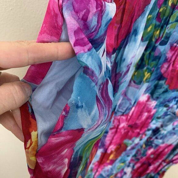 Vintage 2 Rare Womens 2X Dress Colorful Flowy Floral Abstract Maxi 80s Crinkle - Picture 11 of 16